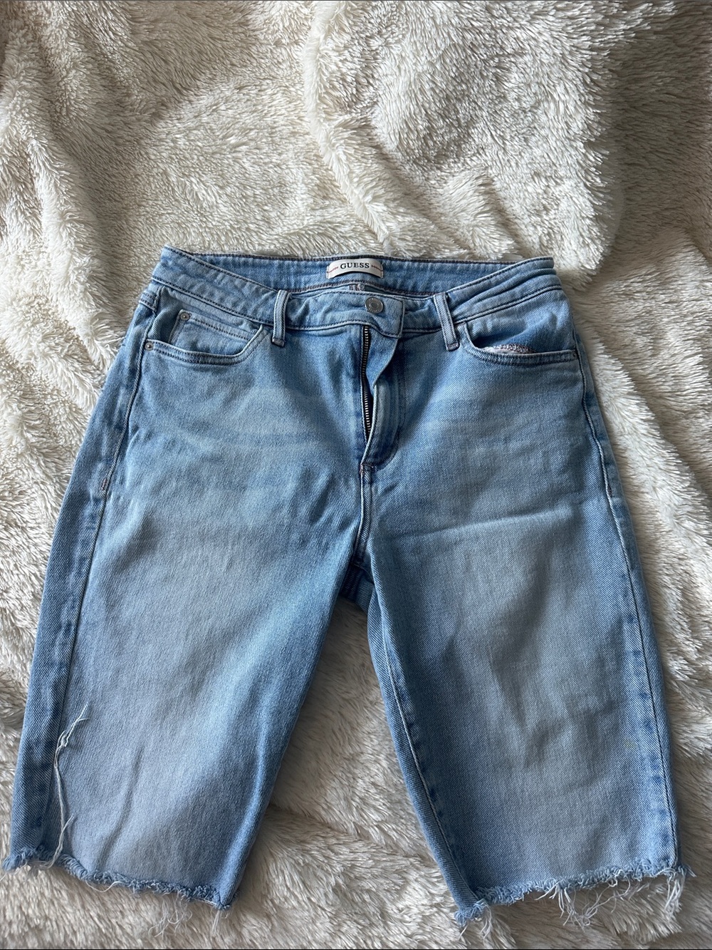 GUESS Light Blue Distressed Boyfriend Bermuda Shorts